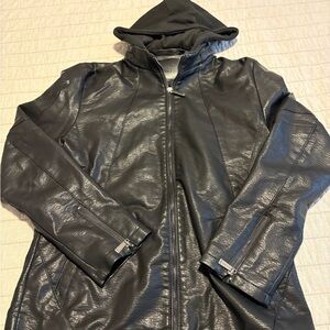 Men's Black Hooded Leather Jacket